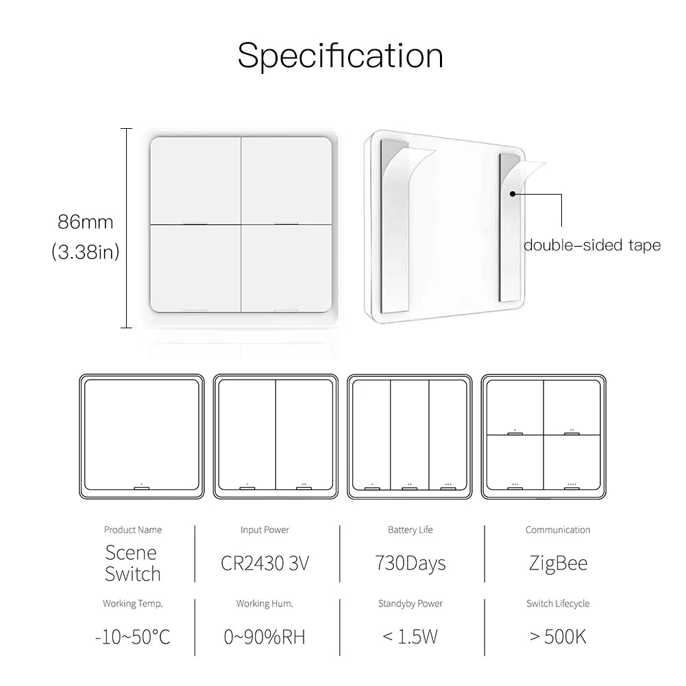 Ασύρματος Διακόπτης ZigBee 4 Πλήκτρων – Έλεγχος με Φωνή & App