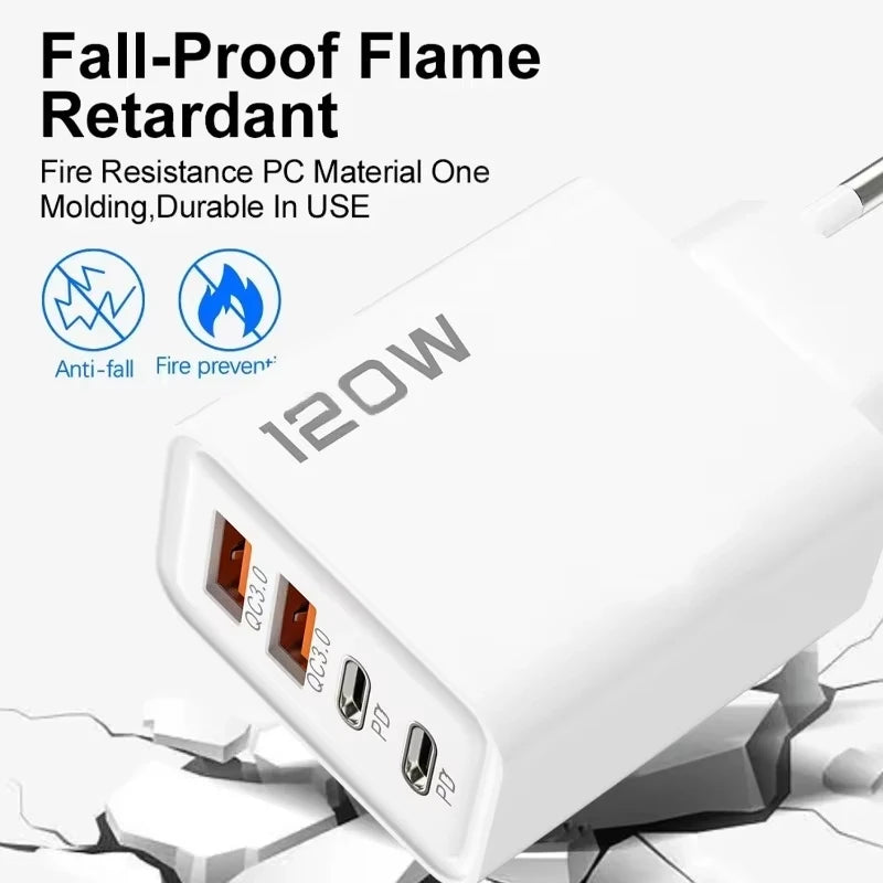 Φορτιστής USB-C 120W με 4 Θύρες – Γρήγορη Φόρτιση για Όλα