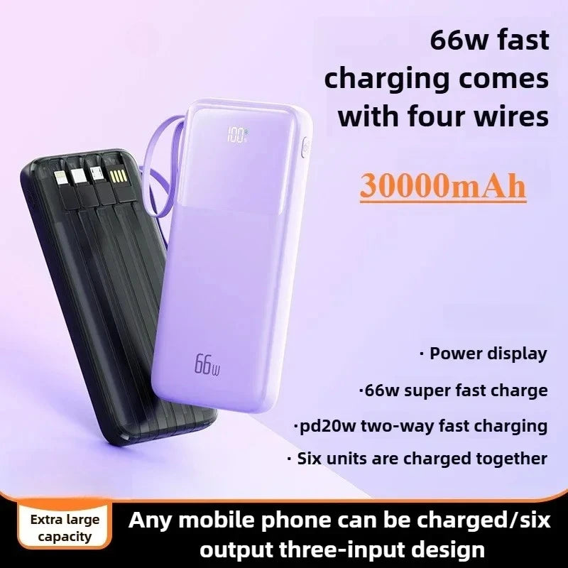 Power Bank 30000mAh 66W – Ultra-thin με 4 Καλώδια
