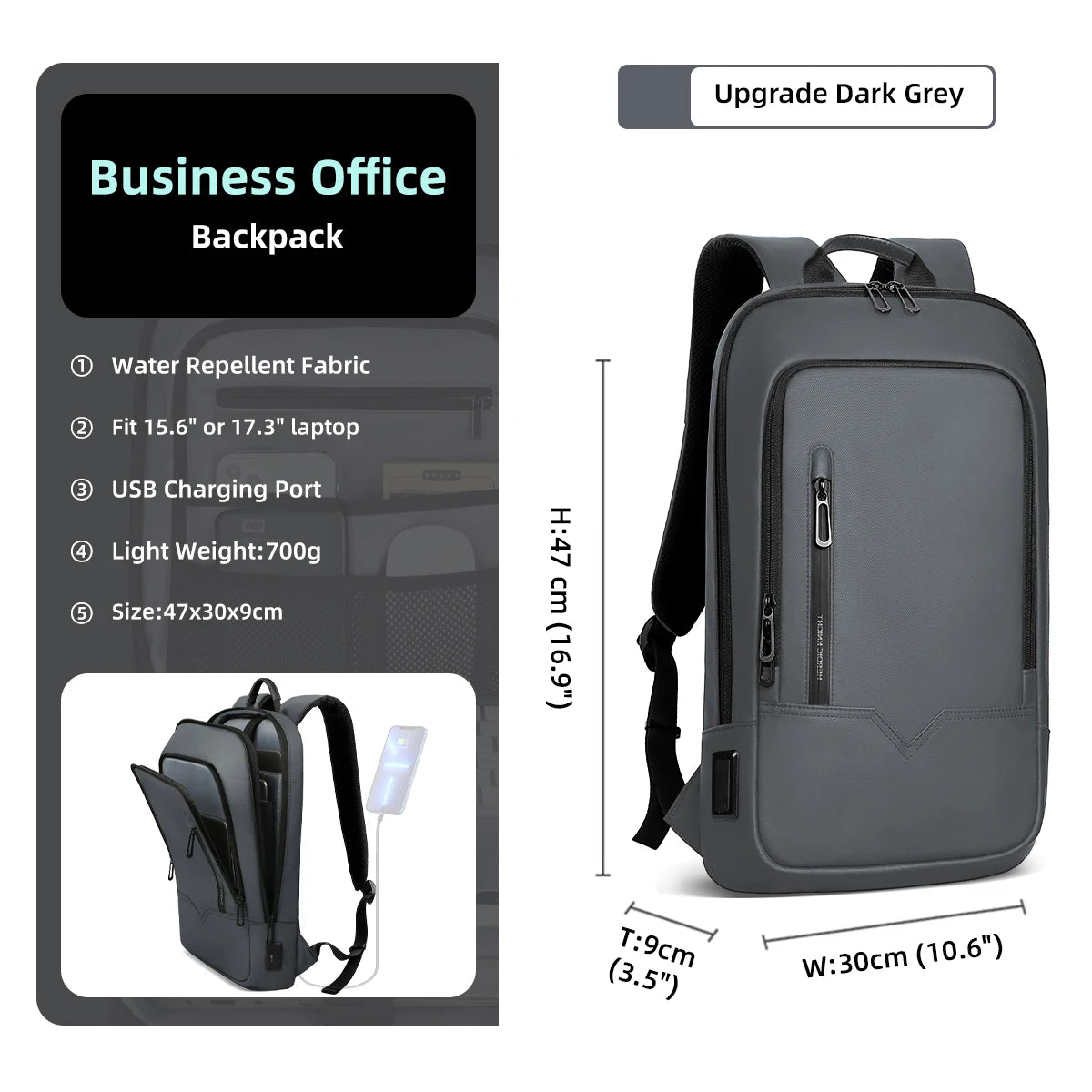 Slim Backpack Ανδρικό 15.6" με USB – Επαγγελματικό Στυλ & Πρακτικότητα