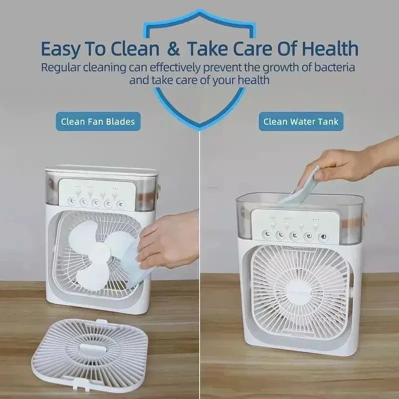 Mini Air Cooler 3-σε-1 – Ανεμιστήρας, Humidifier & LED Night Light