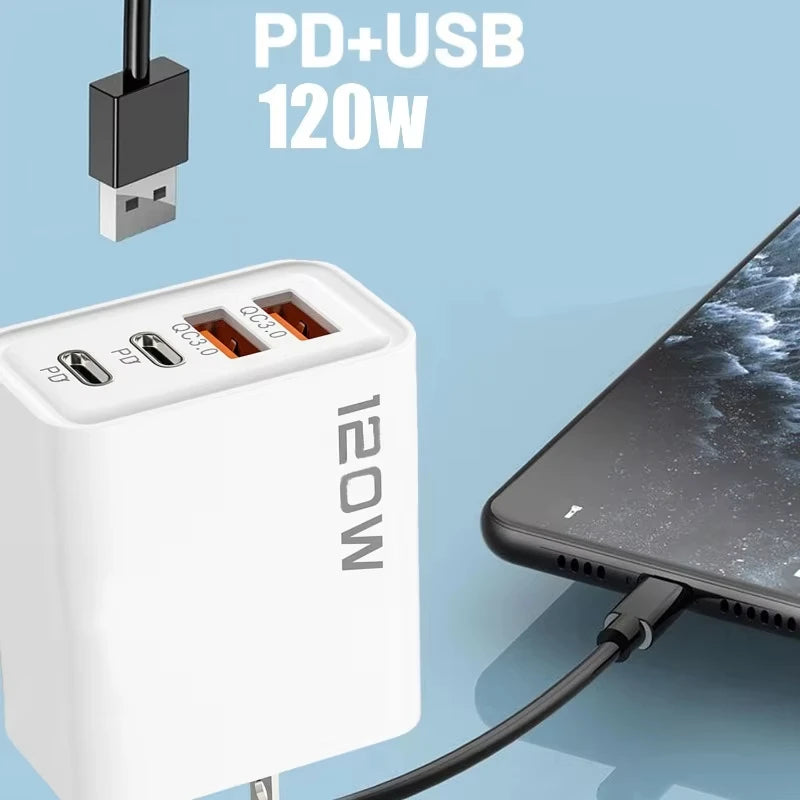 Φορτιστής USB-C 120W με 4 Θύρες – Γρήγορη Φόρτιση για Όλα