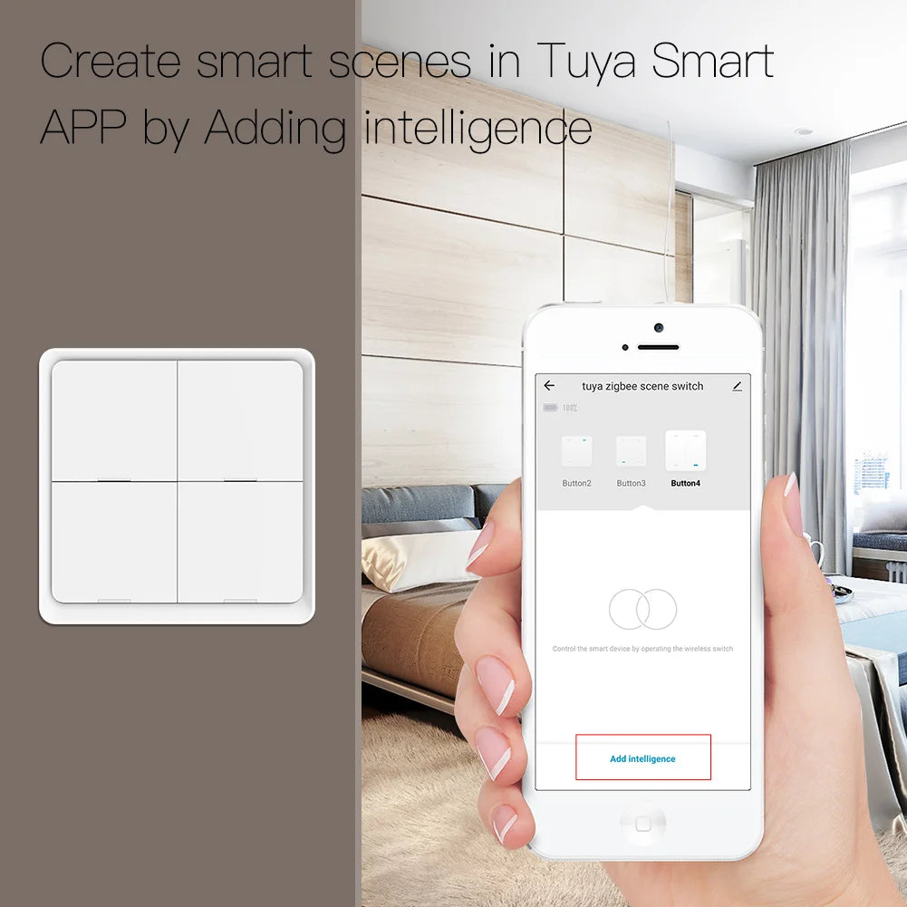 Ασύρματος Διακόπτης ZigBee 4 Πλήκτρων – Έλεγχος με Φωνή & App