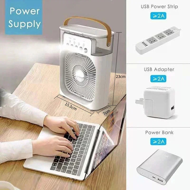 Mini Air Cooler 3-σε-1 – Ανεμιστήρας, Humidifier & LED Night Light