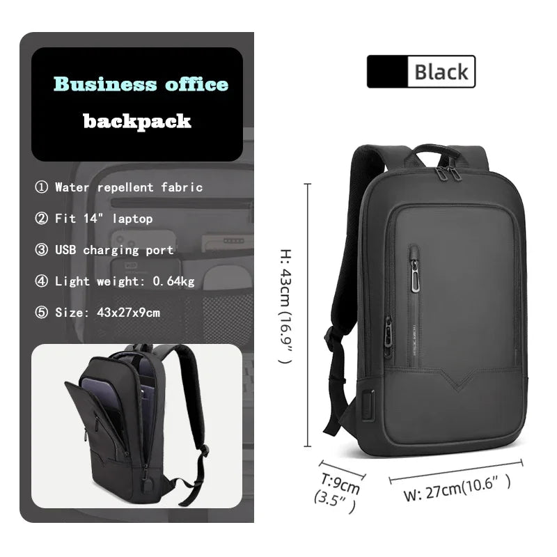 Slim Backpack Ανδρικό 15.6" με USB – Επαγγελματικό Στυλ & Πρακτικότητα