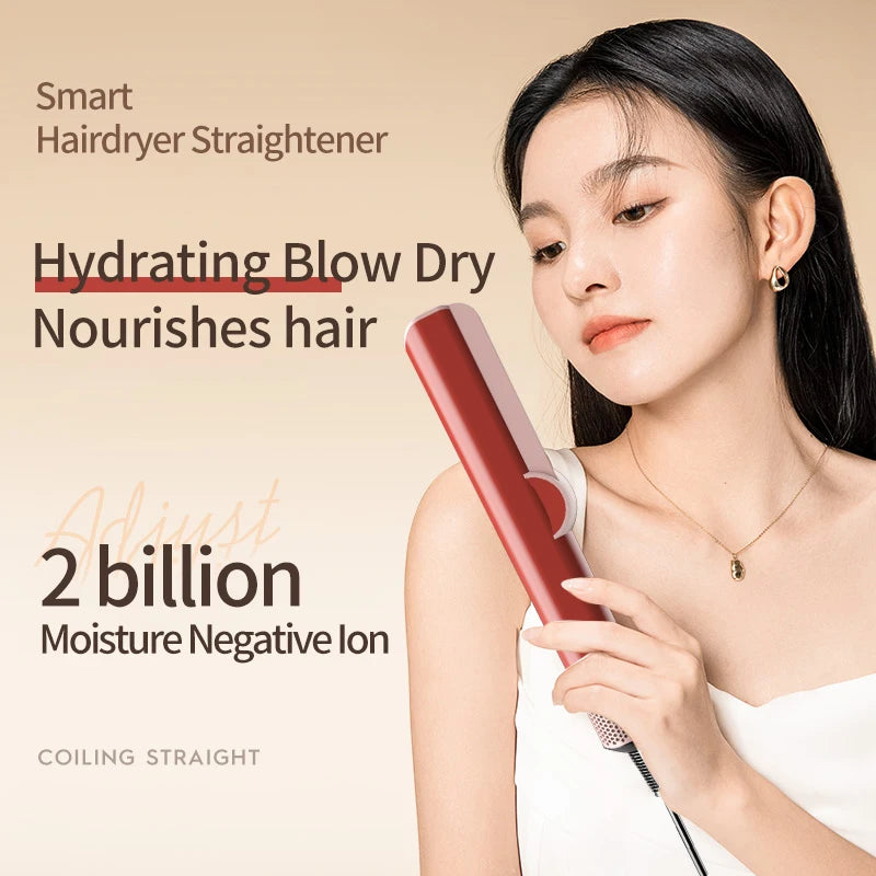 2-in-1 Hair Dryer and Flat Iron Dual Heat Negative Ion Hair Styler for Quick Drying and Straightening Travel Friendly Home Use
