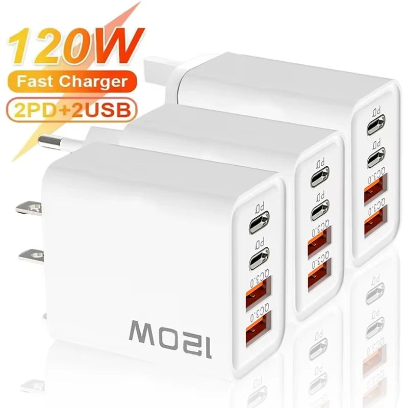 Φορτιστής USB-C 120W με 4 Θύρες – Γρήγορη Φόρτιση για Όλα